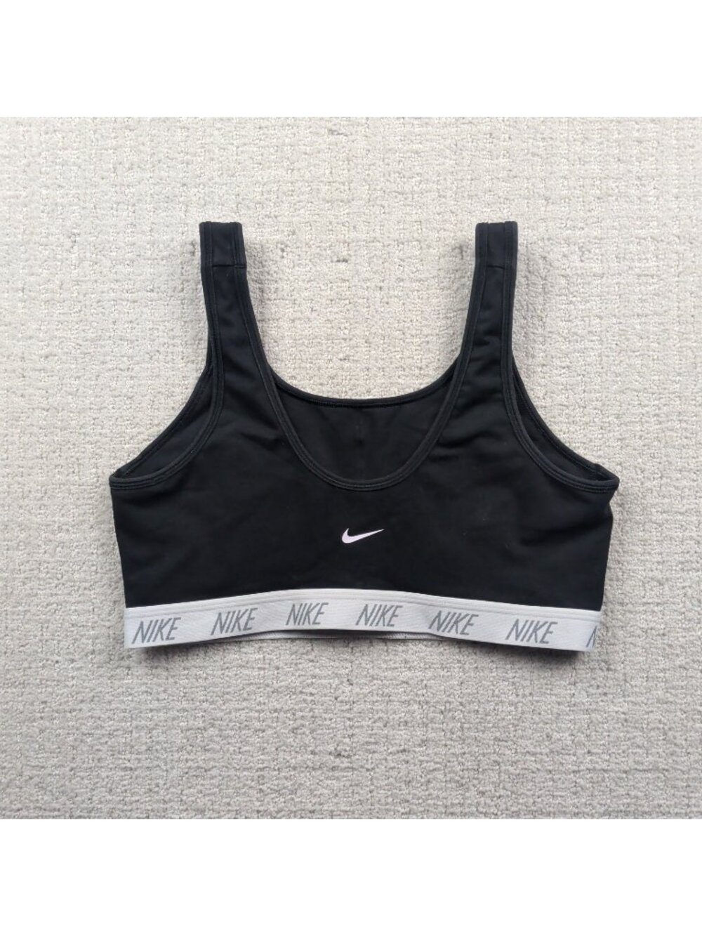 Nike Sports Bra Women Sz L Black Dri-FIT Center Swoosh Activewear Gym Running